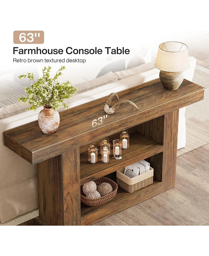 Tribesigns 63-Inch Console Table with Storage, 3-Tier Farmhouse Entryway Table with U-Shaped Base, Wooden Sofa Furniture Behind The Couch