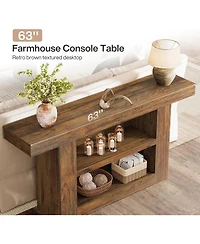 Tribesigns 63-Inch Console Table with Storage, 3-Tier Farmhouse Entryway Table with U-Shaped Base, Wooden Sofa Furniture Behind The Couch