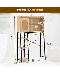 Yigii Over The Toilet Storage Cabinet Rattan Door Freestanding Adjustable Shelf Bathroom Organizer Metal Stand Space Saver