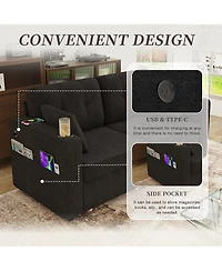 Rainsken Modern 2-Seater Chenille Couch, 67 Inch Loveseat Sofa with Usb Ports, Cup Holders, Storage and Solid Wood Frame for Living Room