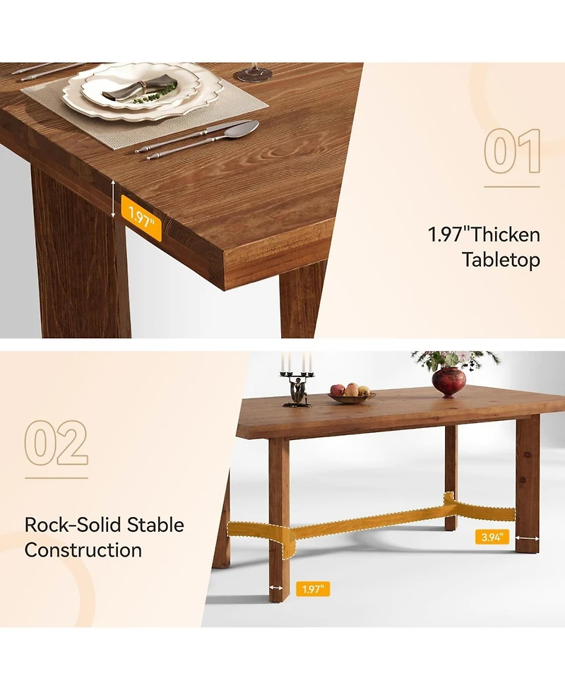 Tribesigns 63" Solid Wood Dining Table for 4-6, Farmhouse Rectangle Kitchen Table with Thicken Tabletop and Sturdy Construction, Wooden Dinner Ta