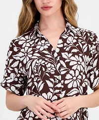 Anne Klein Essentials Petite Printed Button-Front Top