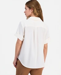 Anne Klein Essentials Petite Button-Front Short-Sleeve Top