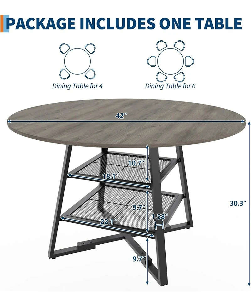 gaomon Dining Room Round Table Set for 4-6, Circle Kitchen Dining Table with Metal Base, 42 Inch Wooden Round DiningTable, Wood Kitchen Tables