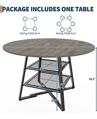 gaomon Dining Room Round Table Set for 4-6, Circle Kitchen Dining Table with Metal Base, 42 Inch Wooden Round DiningTable, Wood Kitchen Tables