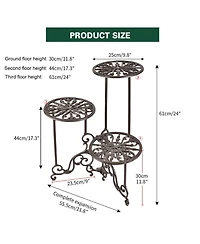 Yigii 3 Tier Cast Iron Plant Stand Foldable Rustic Metal Shelf 24in Tall Indoor Outdoor Flower Pot Holder Display Rack