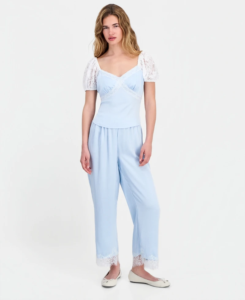 And Now This Petite Satin Lace Puff-Sleeve Top, Macy's Exclusive