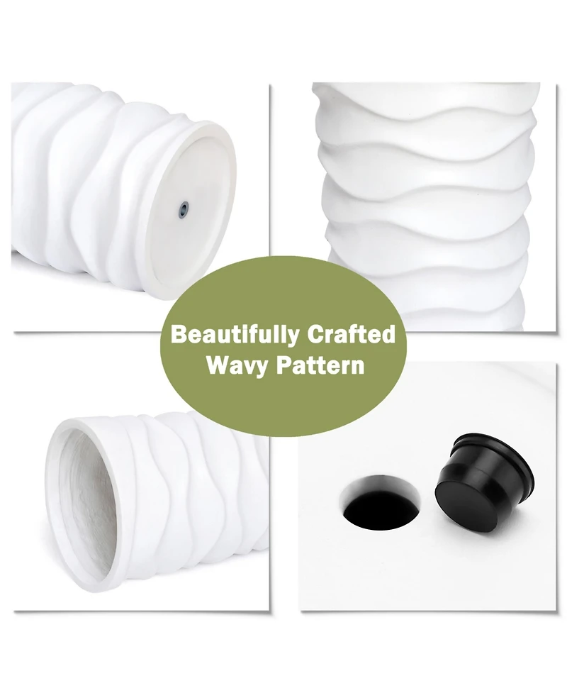 LuxenHome Set of 2 Waves Tall Round MgO Planters