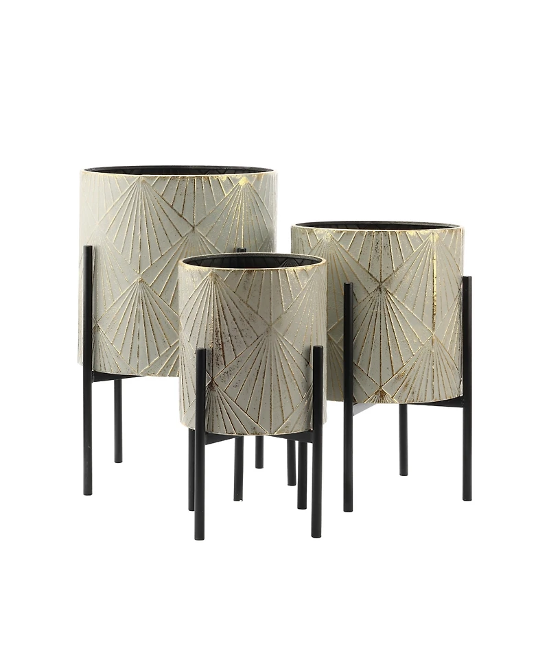 LuxenHome Set of 3 Metal Cachepot Planters with Stand