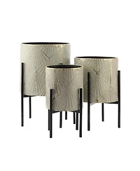 LuxenHome Set of 3 Metal Cachepot Planters with Stand