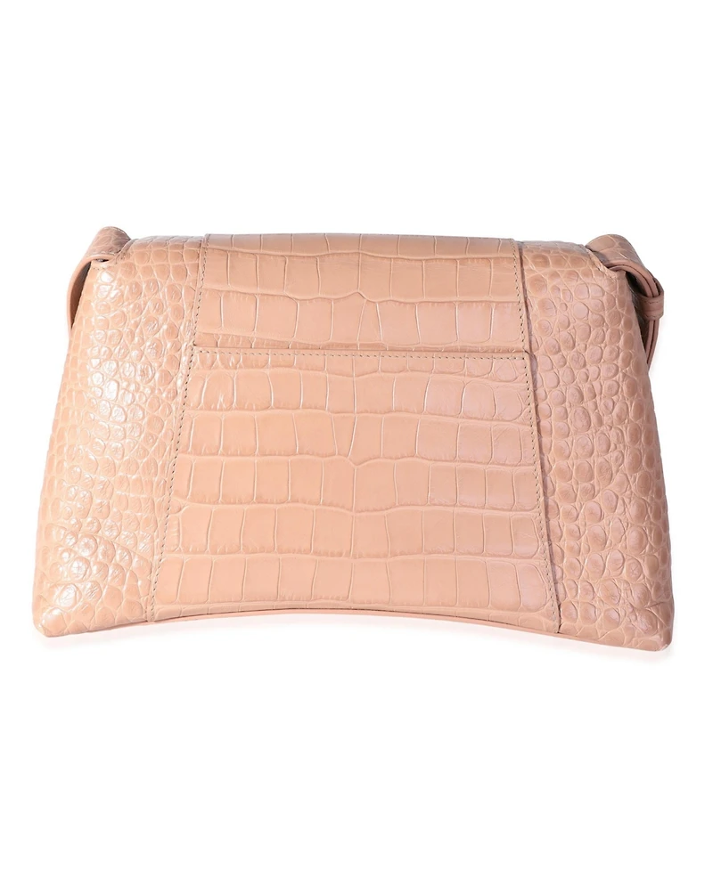 Pre-Owned Balenciaga Beige Croc Embossed Hourglass Downtown Shoulder Bag