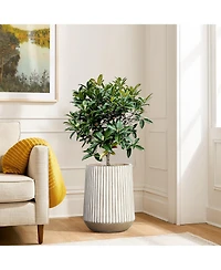 LuxenHome 12.6-Inch Round Brown and White Striped MgO Planter