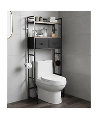 Yigii Over The Toilet Storage Cabinet Freestanding 2 Tier Shelves Fabric Drawers Tall Organizer