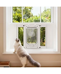 Cozito Adjustable Window Cat Door 23"–28" Wide with 4 Lock Modes and Aluminum Frame