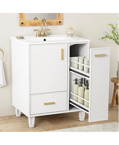 Sillysis 24" Bathroom Vanity with Ceramic Sink, Deep Drawer and Pull Out Basket