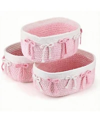 Yigii 3 Pink Bow Woven Rope Storage Baskets for Home Organization