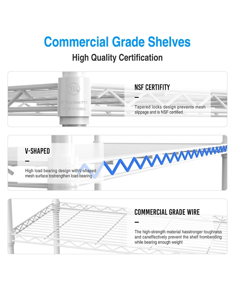 Rainsken 3 Tier Wire Shelving Unit, Heavy Duty Metal Rack, Adjustable Shelves Organizer Rack with Shelf Liners, 1050 Lbs Capacity for Garage