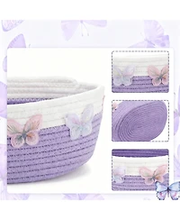 Yigii 3 Purple Butterfly Woven Cotton Baskets for Home Storage