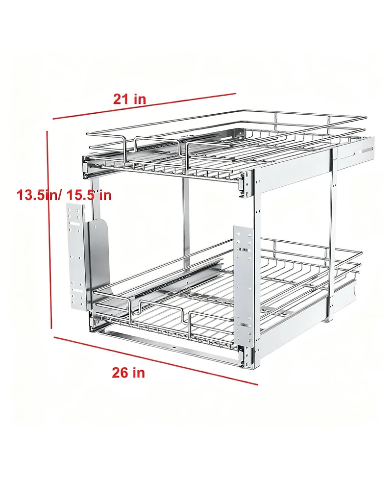 Yigii 2-Tier Metal Pullout Cabinet Organizer, Chrome