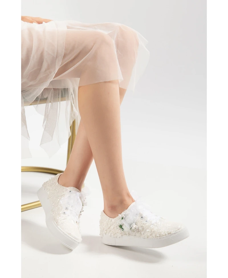 Forever & Always Shoes Women's Rosalie Flower Bridal Sneaker