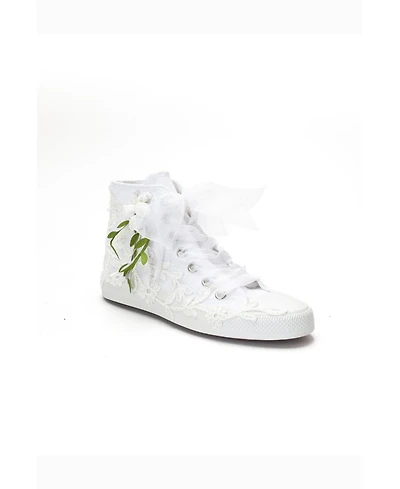 Forever & Always Shoes Women's Sylvara Floral Lace Ribbon Bridal High Top Sneaker