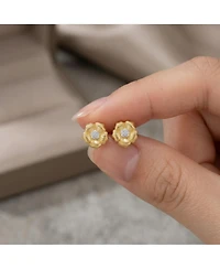 Elegant 14K Gold Plated and Cubic Zirconia Floral Stud Earrings