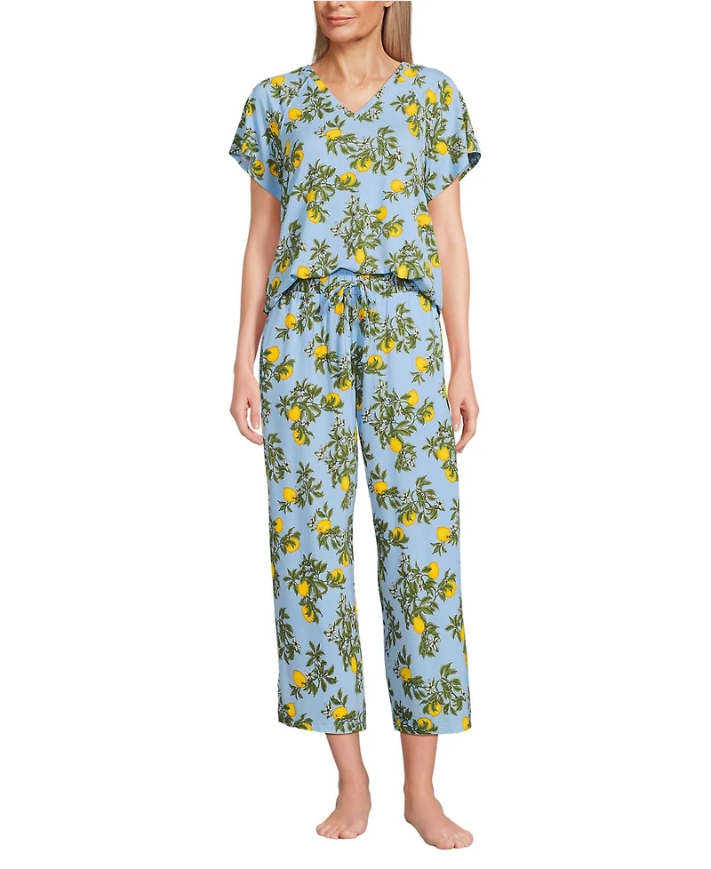 Lands' End Women's Cooling Pajama Set - Short Sleeve Top and Crop Pants