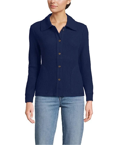 Lands' End Women's Petite Long Sleeve Waffle Collared Shacket