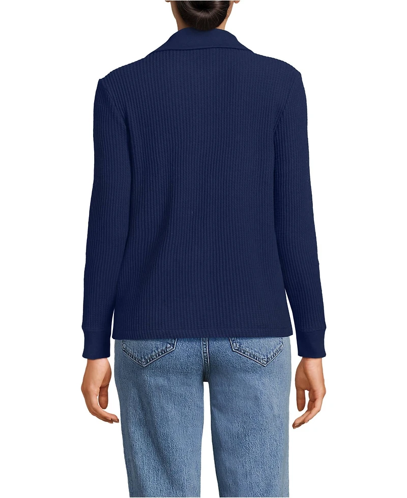 Lands' End Women's Petite Long Sleeve Waffle Collared Shacket