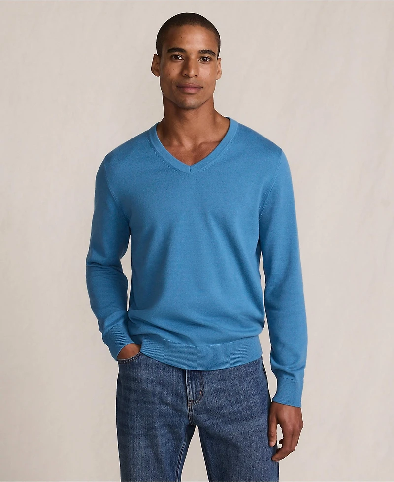 Lands' End Men's Fine Gauge Cotton V Neck Sweater