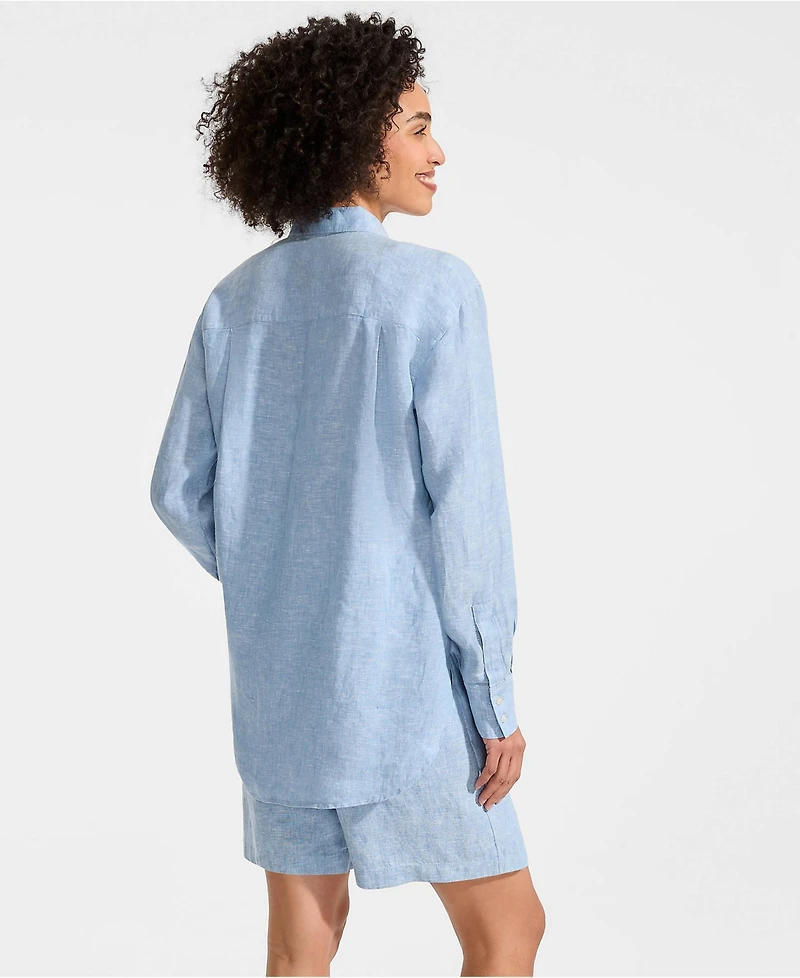 Lands' End Women's Linen Oversized Button Front Shirt