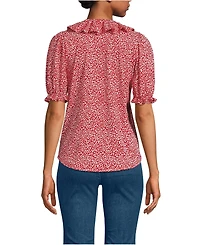 Lands' End Women's Puff Sleeve Slub Ruffle Pintuck Top