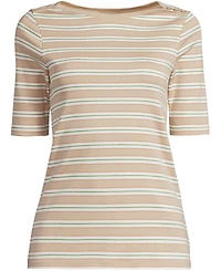 Lands' End Plus Supima Cotton Elbow Sleeve Boatneck Button Shoulder Tee