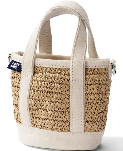 Lands' End Mini Raffia Open Top Canvas Tote Bag