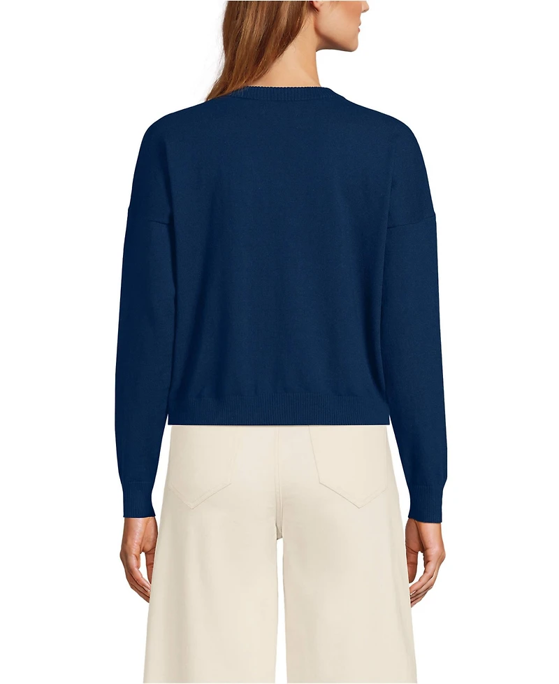 Lands' End Women's Cotton Wedge Crew Neck Sweater