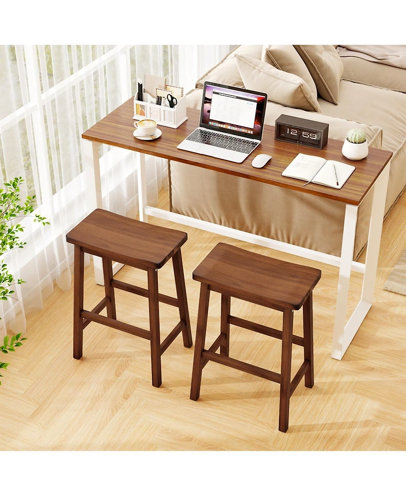 Gymax Saddle-Seat Counter Height Stools Set of Backless Barstools w/ Curved Seat