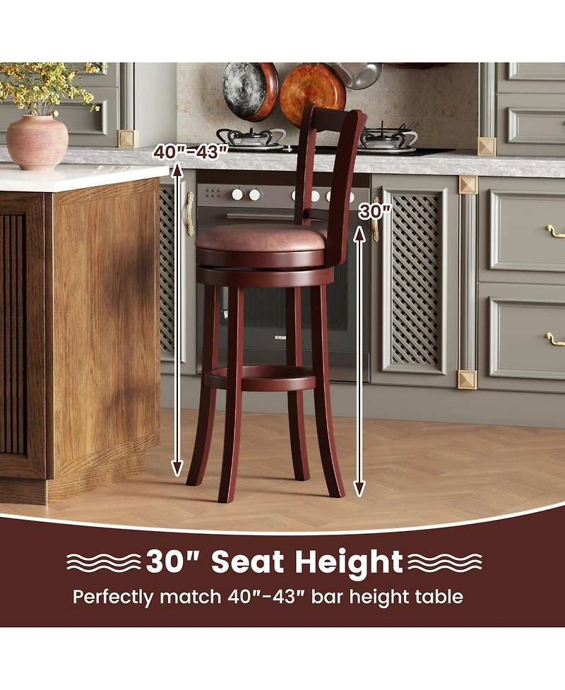 Gymax 30'' Bar Height Swivel Barstools Set of High Backs and Footrests Solid Wood