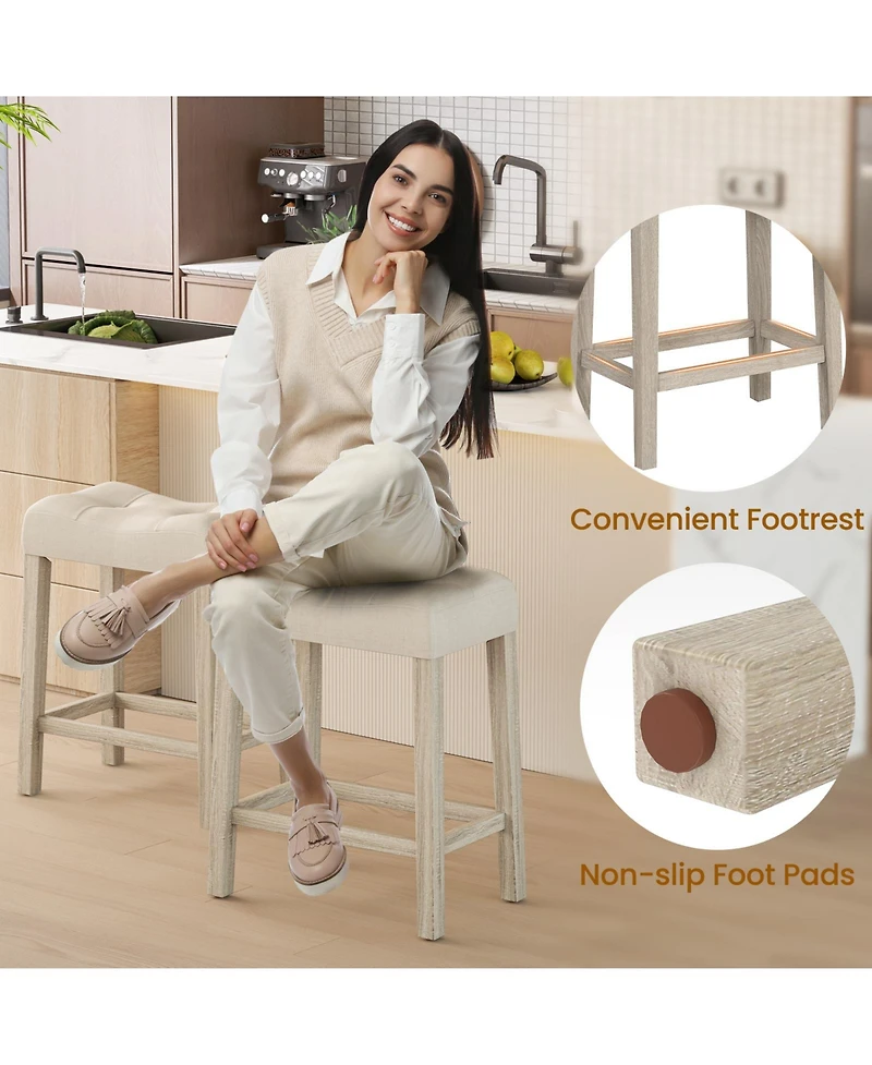 Gymax 24'' Bar Stools Set of 2 w/ Footrest Rubber Wood Frame for Kitchen Island