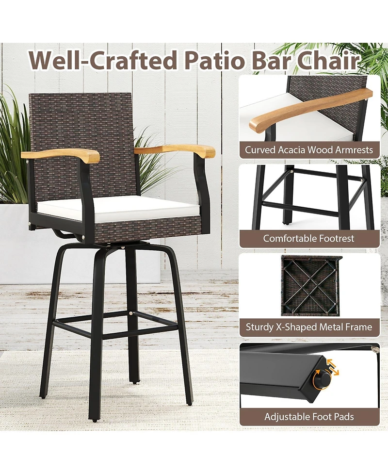 Gymax Outdoor Rattan 360 degree Swivel Bar Stool w/ Removable Cushion Footrests