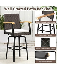 Gymax Outdoor Rattan 360 degree Swivel Bar Stool w/ Removable Cushion Footrests