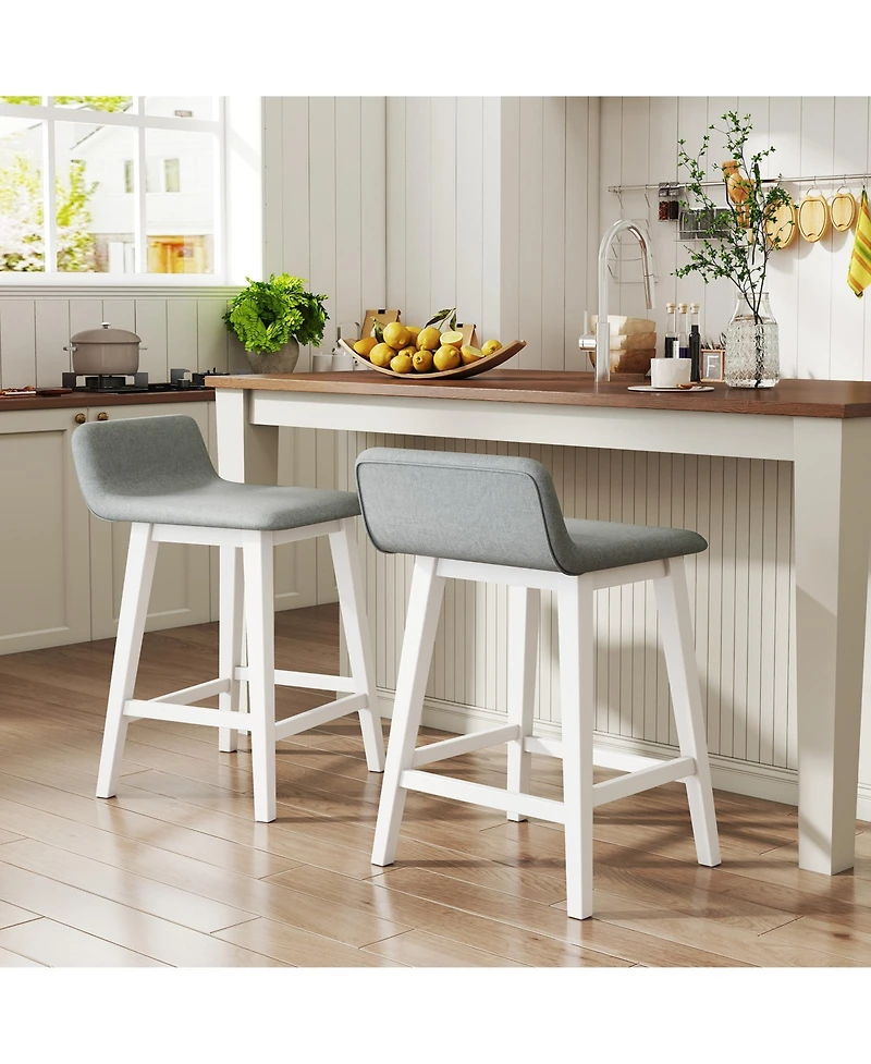 Gymax 2PCS 24'' Upholstered Barstools w/ Low Back Footrest Wood Legs for Kitchen Island