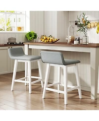 Gymax 2PCS 24'' Upholstered Barstools w/ Low Back Footrest Wood Legs for Kitchen Island