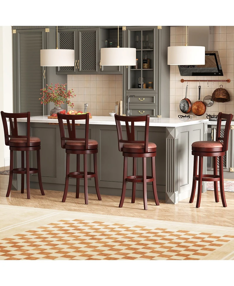 Gymax 30'' Bar Height Swivel Barstools Set of 4 High Backs and Footrests Solid Wood
