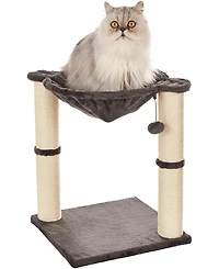 Zeus and Ruta Gray Cat Condo Tower Hammock Scratching Post Interactive Ball Toy Indoor