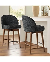 Maison Boucle 25.5" Swivel Counter Height Stools with Solid Wood Legs Set of 2