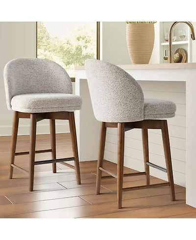 Maison Boucle 25.5" Swivel Counter Height Stools with Solid Wood Legs Set of 2