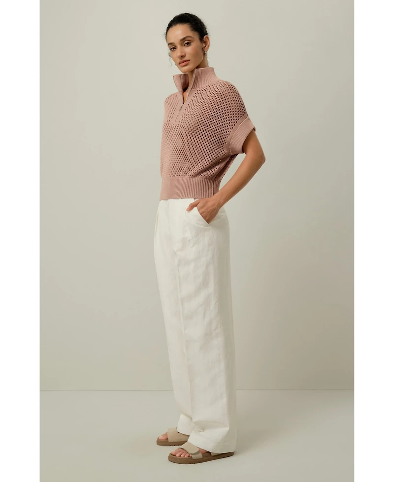 Lilysilk Women's Toscana Pointelle Knit Half-Zip Sweater