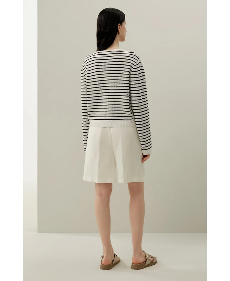 Lilysilk Women's Toscana Striped Pointelle Cardigan