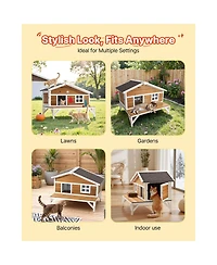 Zeus and Ruta Wooden Insulated Cat House Elevated Winter Shelter With Large Platform Waterproof Outdoor Condo