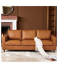 gaomon Leather Sofa, Mid-Century Modern Couch, 3-Seater Sofa with Armrests and Comfy Cushions, Pu Deep Seat Sofas for Living Room, Bedroom, Office